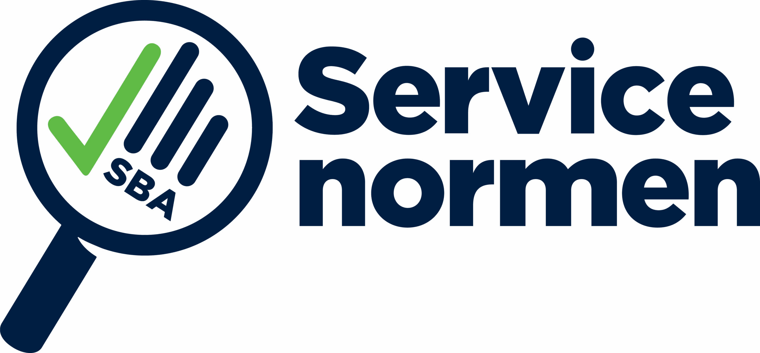 ServiceNormen logo med forstørrelsesglas og flueben